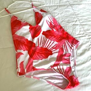 SHEIN swimsuit leaf print open back